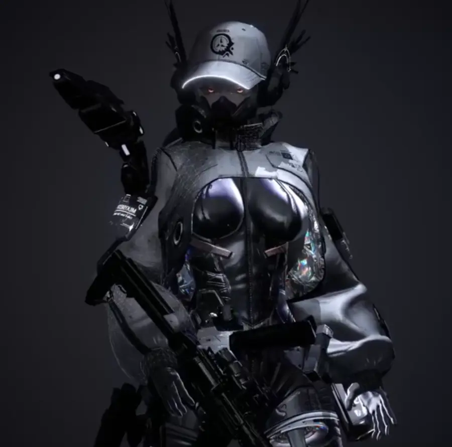 チームで制作した3Dキャラクター。黒いテックウェアとキャップのアバター